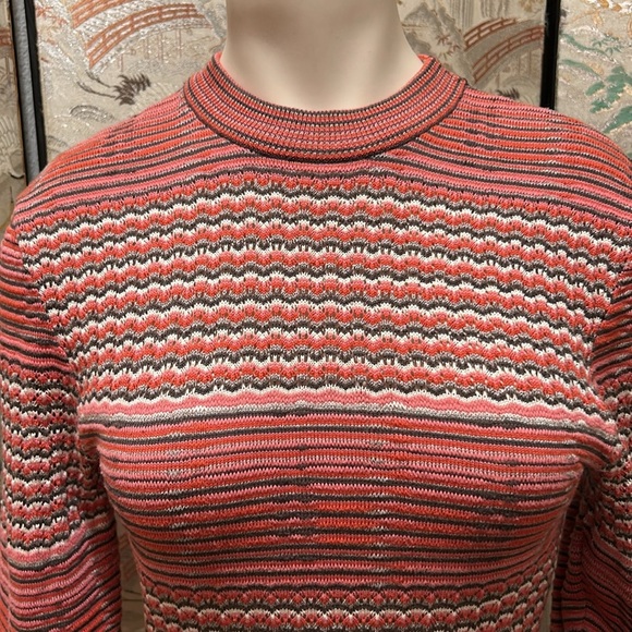 FREE PEOPLE RETRO LONG SLEEVED SIMI SHEER RED/BROWN STRIPPED SWEATER DRESS SZ M - Picture 2 of 16